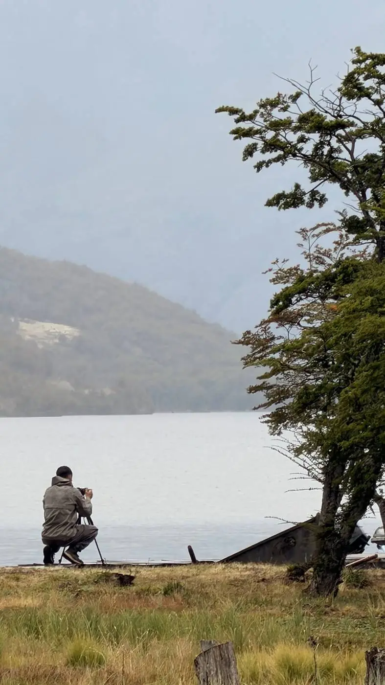 Alguien pescando desde la orilla del lago