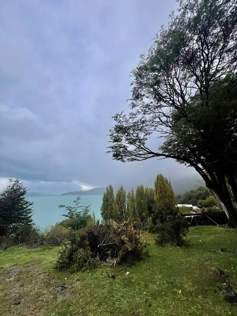 El pasto y el lago con lluvia