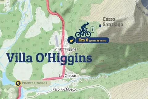 Mapa de Villa O'Higgins con nuestra base, en Lago Cisnes 215